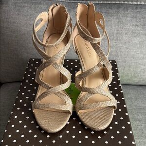 Kelly & Katie Strappy Gold Shimmer Heels